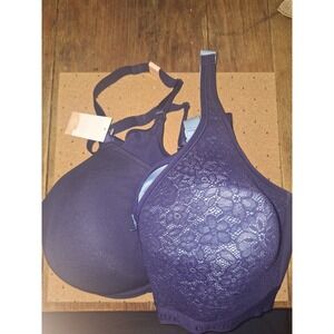 Lane Bryant Cacique Set‎ 2 Size 44DD Bras Lace Navy Front Closure